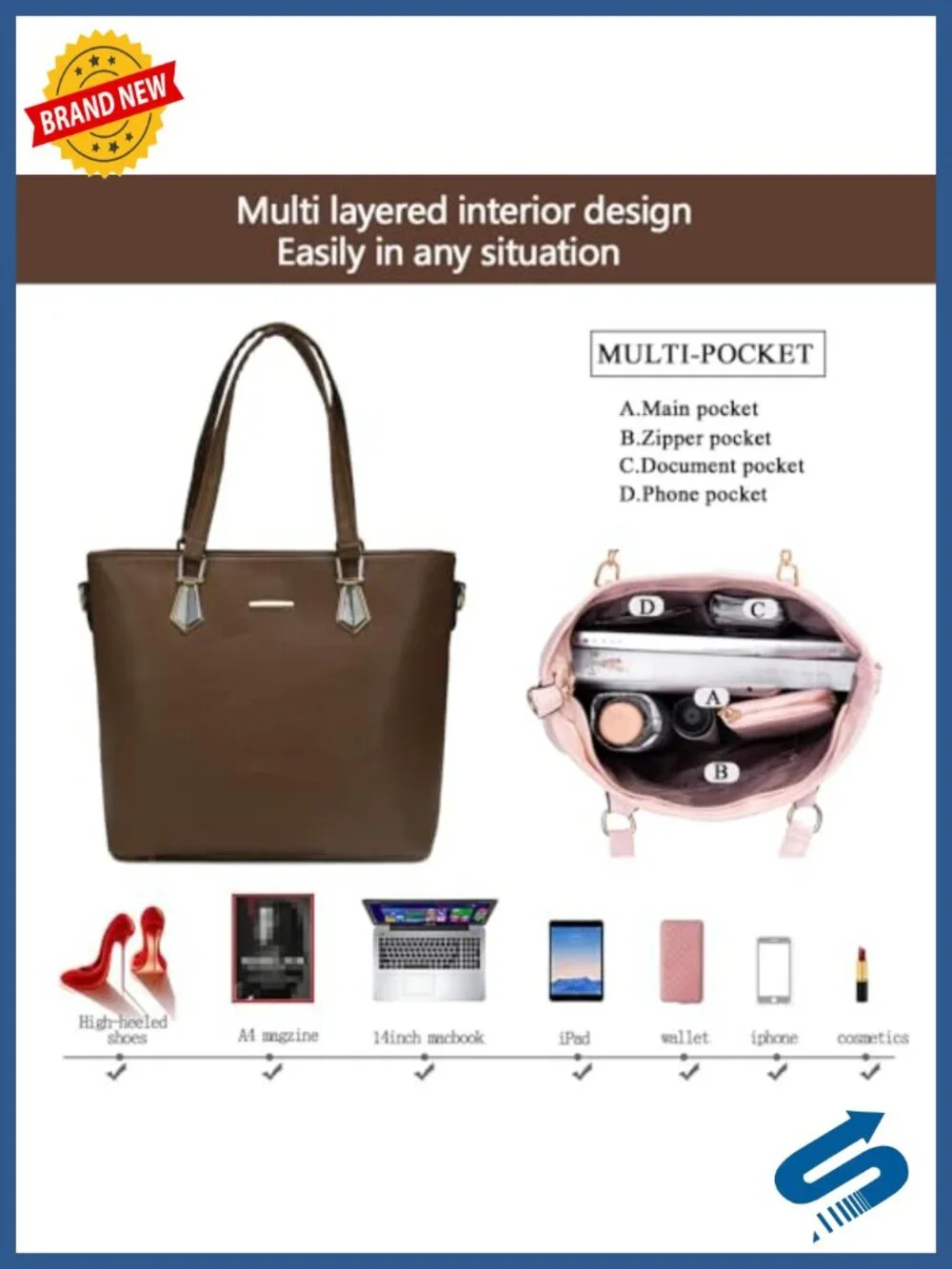 Faux Leather 6-Piece Purse Set Satchel Shoulder Bag Tote Top Handle Bag Set